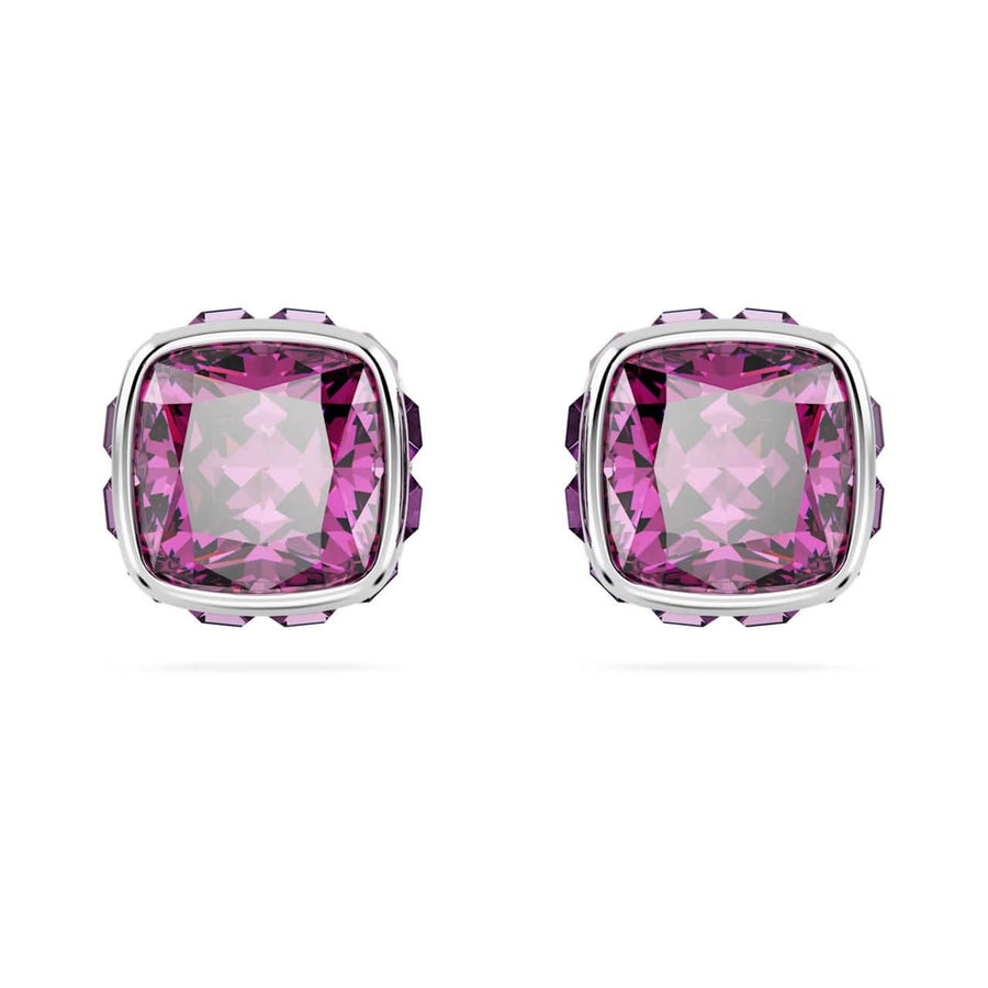 Birthstone Rhodium Plated Purple Square Cut February Stud Earrings 5660797