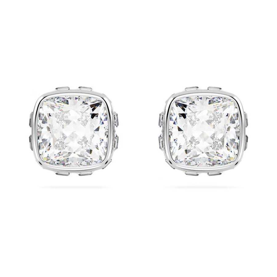 Birthstone Rhodium Plated White Square Cut April Stud Earrings 5661957