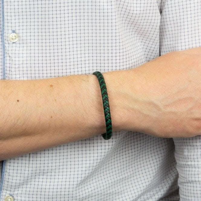 Black Forest Green Plated Recycled Leather Bracelet Steel Clasp Bracelet B5375