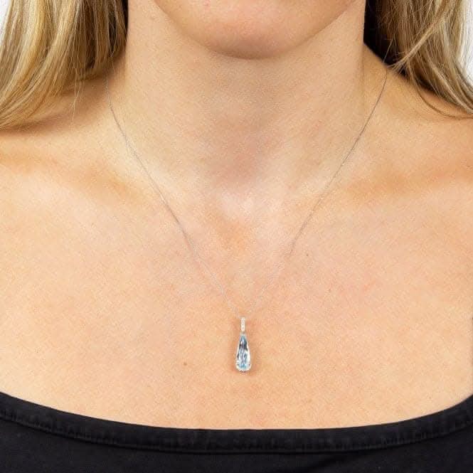 Blue Topaz Teardrop White Gold with Diamonds Pendant GP2277T