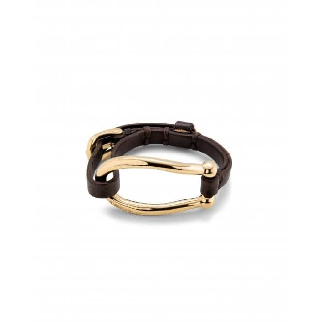 Bruh Leather Large 18k Gold Plated Central Link Bracelet PUL2418MARORO0M