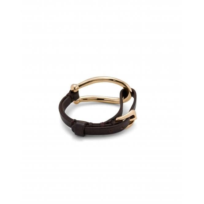 Bruh Leather Large 18k Gold Plated Central Link Bracelet PUL2418MARORO0M
