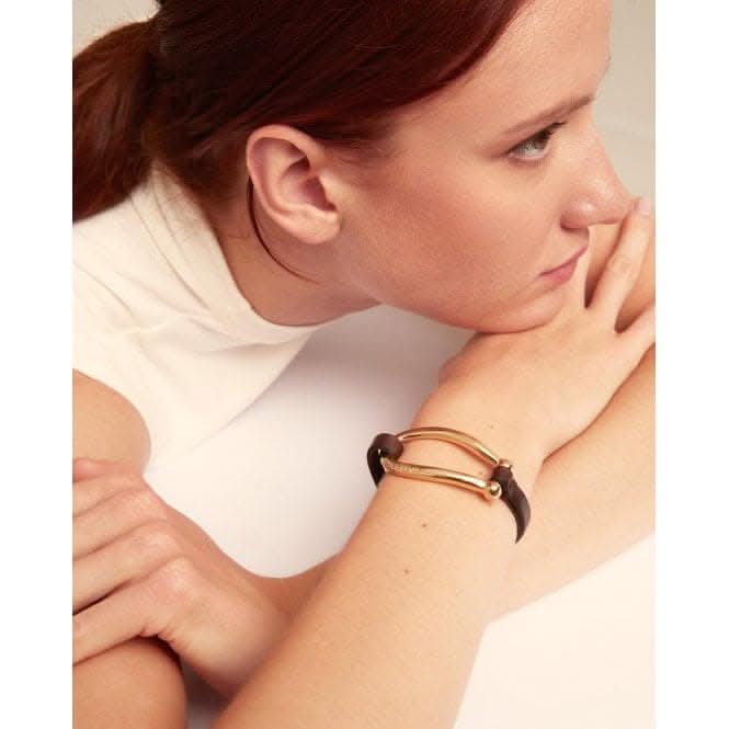 Bruh Leather Large 18k Gold Plated Central Link Bracelet PUL2418MAROROUNOde50PUL2418MARORO