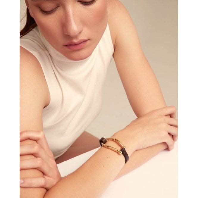 Bruh Leather Large 18k Gold Plated Central Link Bracelet PUL2418MAROROUNOde50PUL2418MARORO
