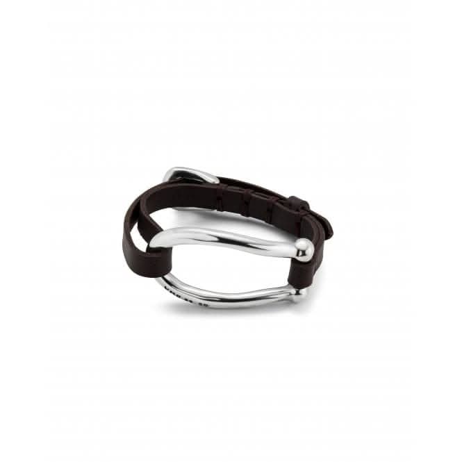 Bruh Leather Large Sterling Silver Plated Central Link Bracelet