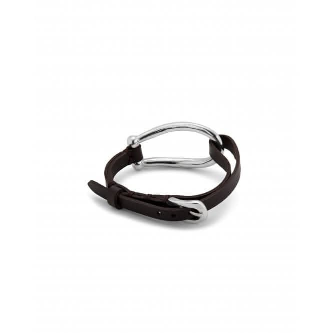 Bruh Leather Large Sterling Silver Plated Central Link Bracelet