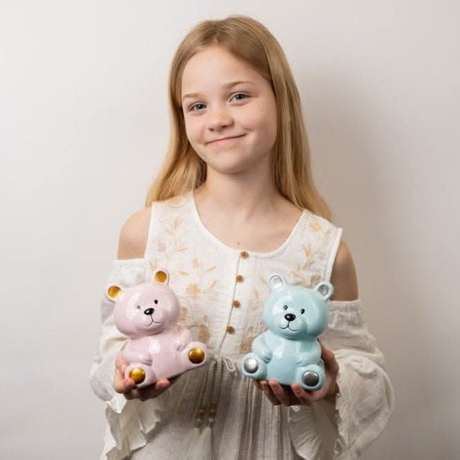 Ceramic Blue Teddy Money Box Y427