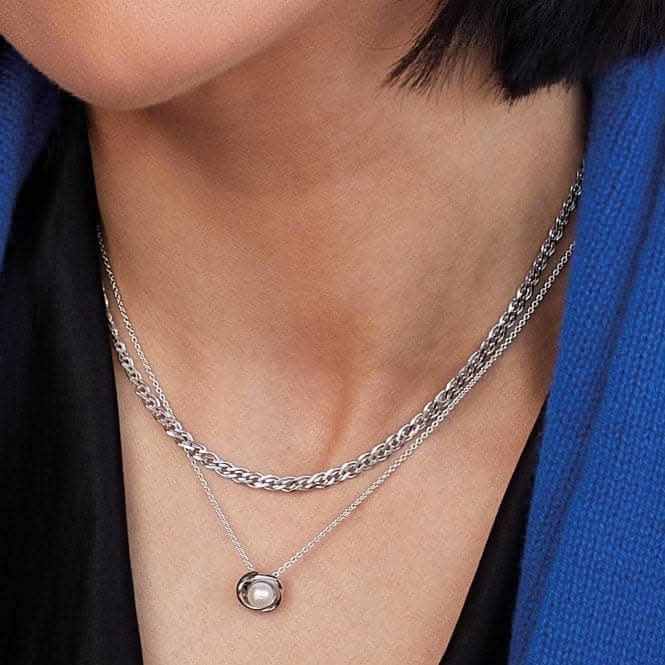 Chain Diamond Cut Woven Link Rhodium Plated 17" Necklace 99904CH17