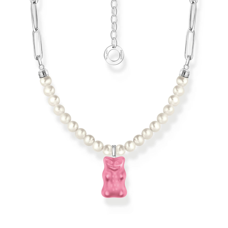 Sterling Silver HARIBO Freshwater Pearl Pink Goldbears Necklace KE2207-082-9