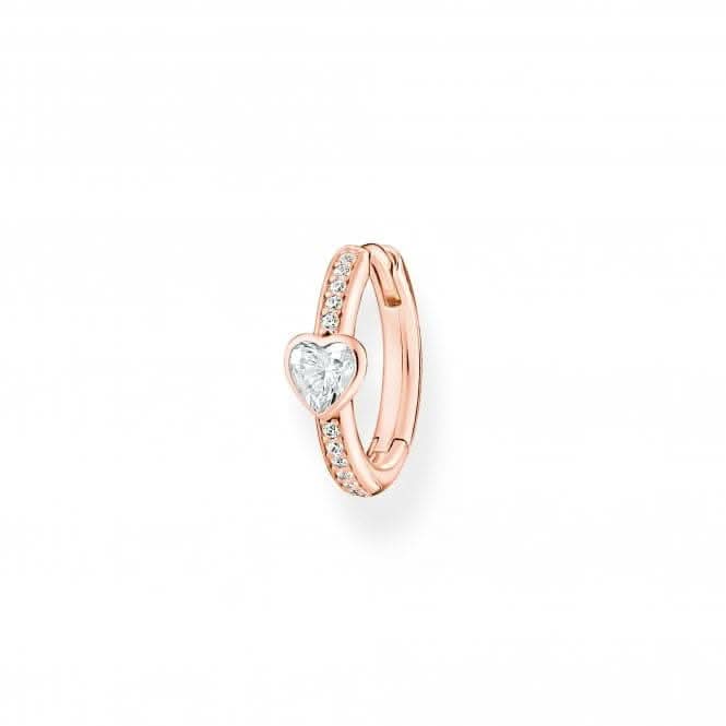 Charming Rose Gold Plated White Heart Single Hoop Earring CR692-416-14