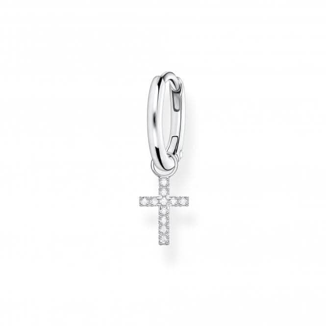 Charming Sterling Silver Cross Single Hoop Earring CR709-051-14