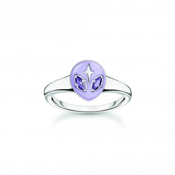 Charming Sterling Silver Enamel Zirconia Violet Alien Head Ring TR2444-041-13