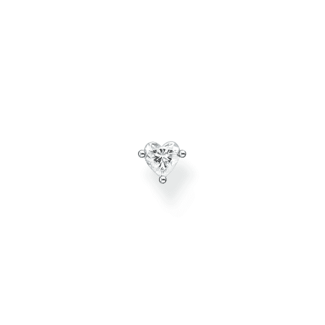 Charming Sterling Silver Heart White Single Earring H2234-051-14