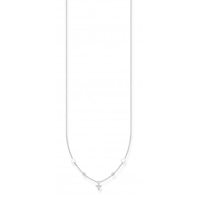 Charming Sterling Silver Hearts And White Stones Necklace KE2154-051-14-L42V