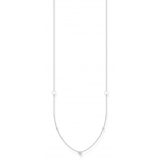 Charming Sterling Silver Hearts And White Stones Necklace KE2155-051-14-L90V