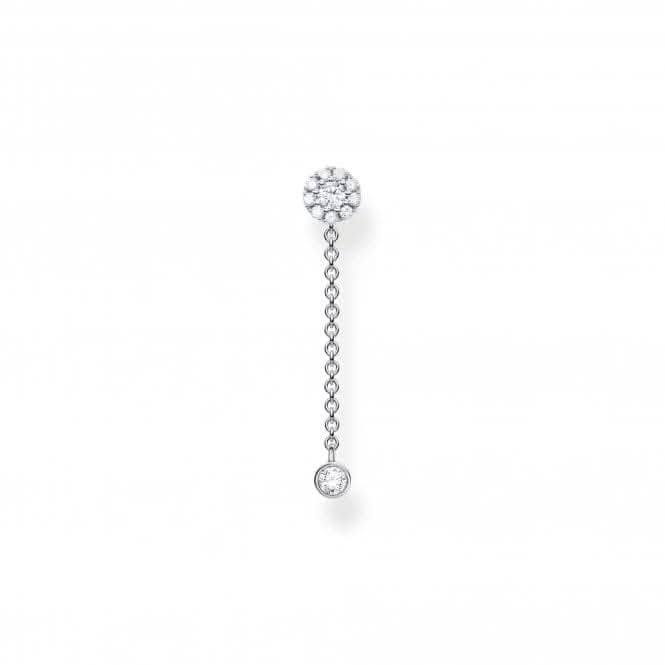 Charming Sterling Silver Long White Stones Single Earring H2237-051-14