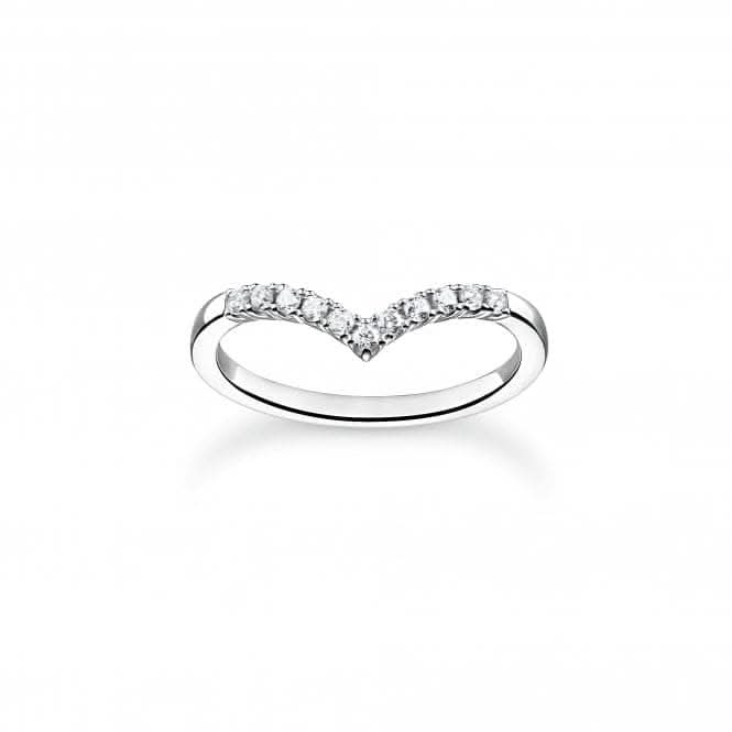 Charming Sterling Silver V-Shaped White Stones Ring TR2394-051-14
