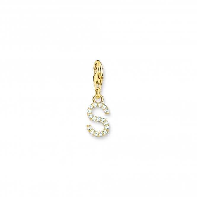 Charmista Gold Plated Zirconia Letter S Charm Pendant 1982-414-14