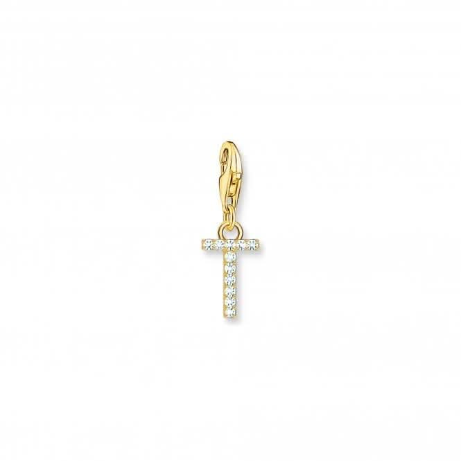 Charmista Gold Plated Zirconia Letter T Charm Pendant 1983-414-14
