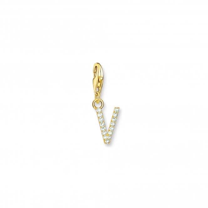 Charmista Gold Plated Zirconia Letter V Charm Pendant 1985-414-14