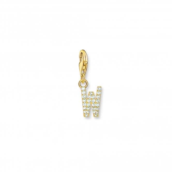 Charmista Gold Plated Zirconia Letter W Charm Pendant 1986-414-14