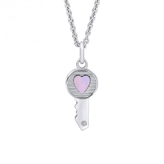 Children's Mother of Pearl Diamond Key Heart Pendant P5364W