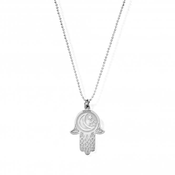 ChloBo Diamond Cut Chain With Moon & Star Hamsa Hand Pendant SCDC1655