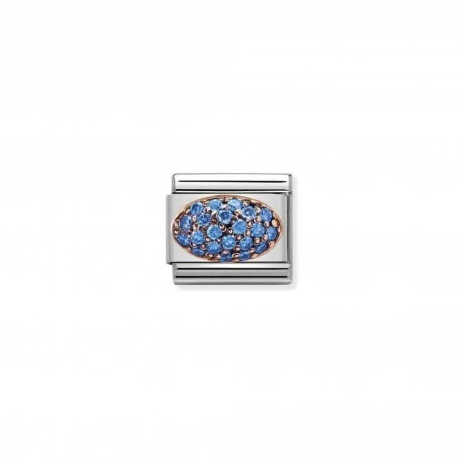 Classic Rounded Zirconia Rose Gold Light Blue Dome Link 430314/03