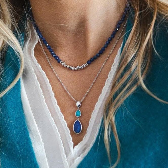 Coast Pebble Azure Gemstone Trio Droplet Necklace 90175LMG