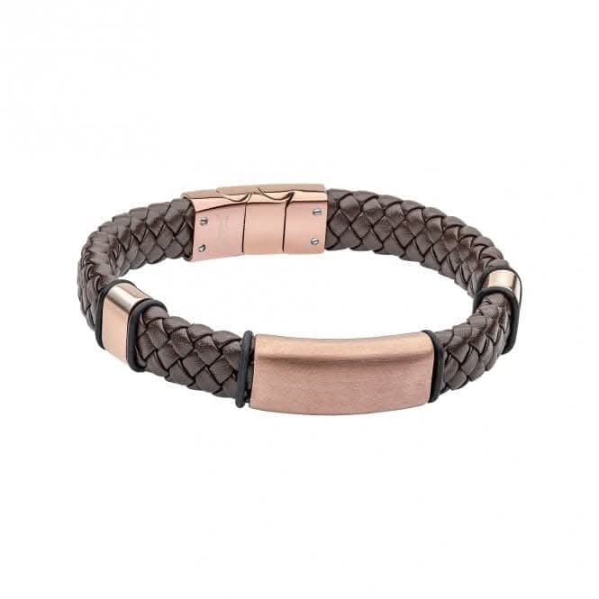 Coffee Plated Stainless Steel Brown Woven Leather Bracelet B5467
