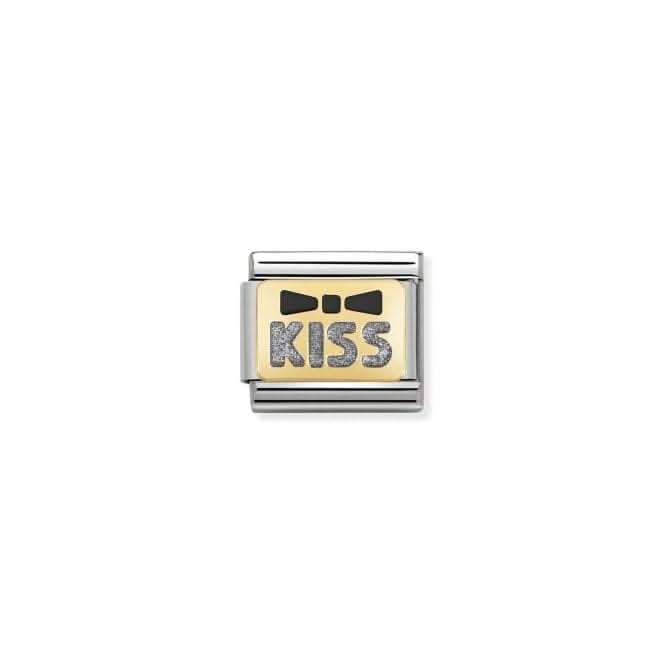 Composable Classic Gold Black Bow Kiss Silver Link 030280/36