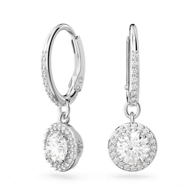 Una Round Cut Pavé White Rhodium Plated Drop Earrings 5636270