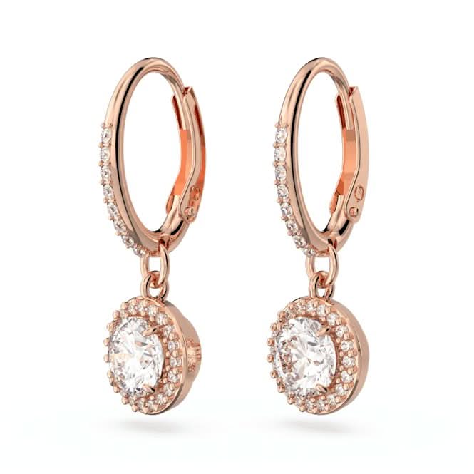 Constella Drop Round Cut Pavé White Rose Gold-tone Plated Earrings 5638769