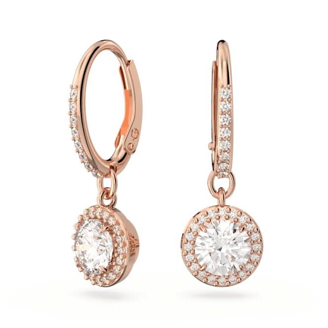 Constella Drop Round Cut Pavé White Rose Gold-tone Plated Earrings 5638769