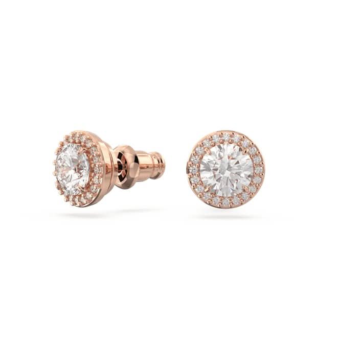 Constella Stud Round Cut Pavé White Rose Gold-tone Plated Earrings 5636275