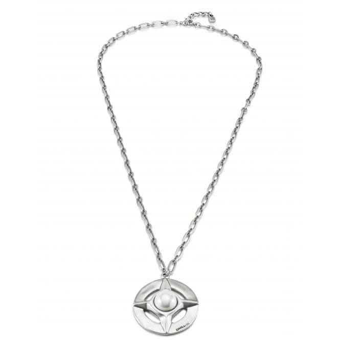 Crafted Long Silver Plated Central Link Pearl Necklace COL1894BPLMTLU