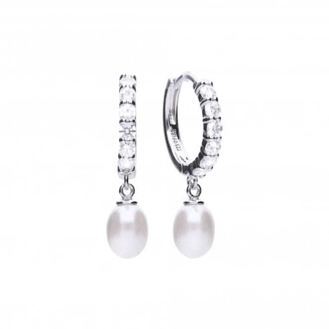 Cubic Zirconia Hoop With Pearl Drop Earrings E5898
