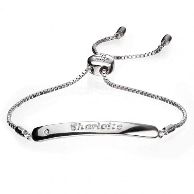 D for Diamond Sterling Silver Chain ID Bracelet B4788