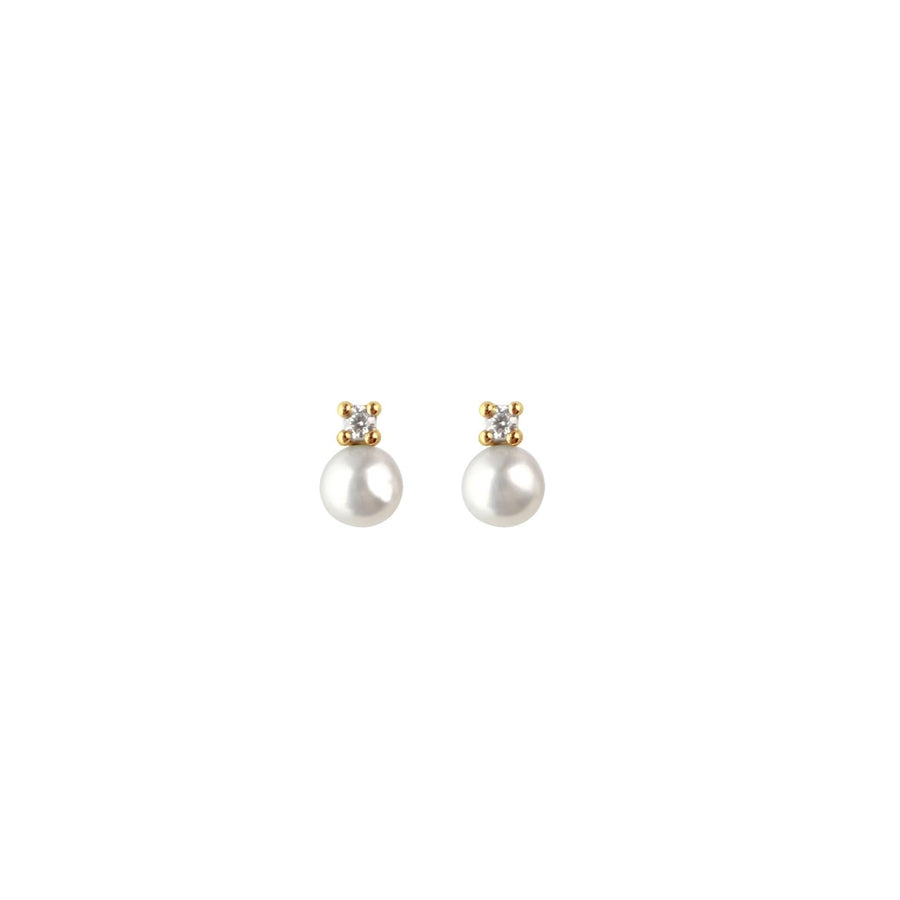 Dew 4mm Freshwater Pearl Gold Plate Zirconia Studs 3352GFPC