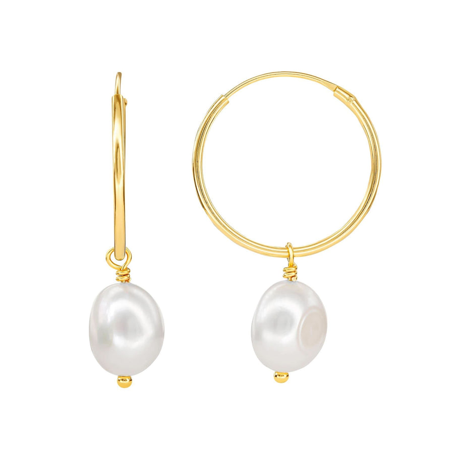 Dew 6mm Shell Pearl Gold Plate 20mm Sleeper Hoops 56817GSH