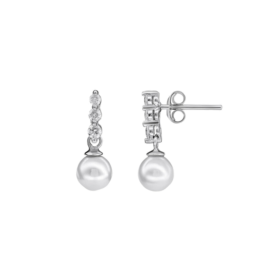 Dew 6mm Shell Pearl Triple Zirconia Stud Drops 55015SHC