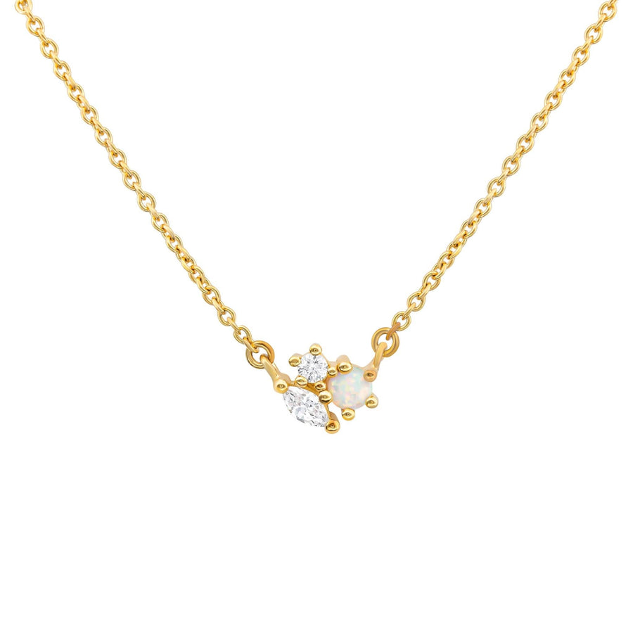 Dew Opal Gold Plate Zirconia Cluster 18" Necklace 9324GSOC