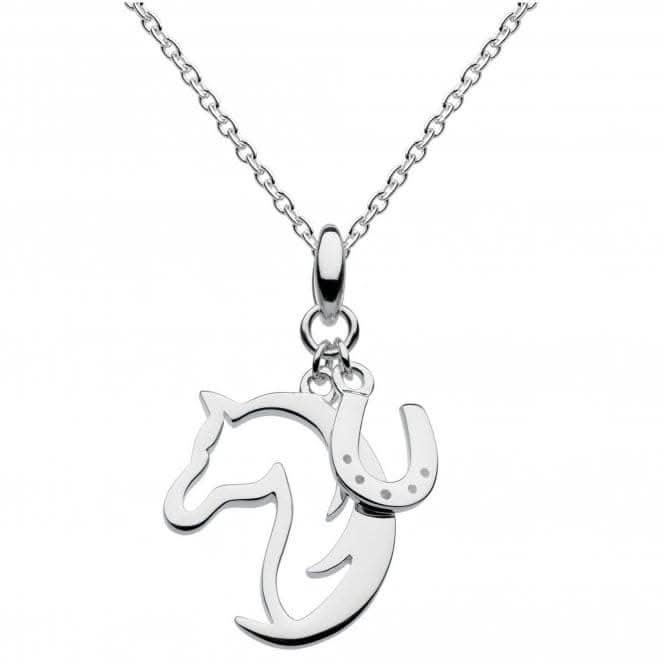 Dew Silver Dinky Hoofing Around Horse & Horseshoe Pendant 9474HP015