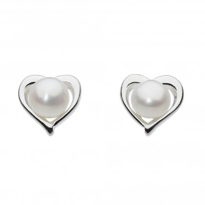 Dew Silver Dinky Small Heart With Freshwater Pearl Stud Earrings 3653FP024