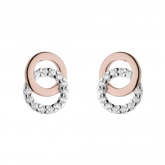 Dew Silver Double Cubic Zirconia Circle 14ct Rose Gold Plate Earrings 3820RCZ024
