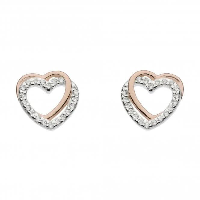 Dew Silver Entwined Heart Rose Gold Plate Cubic Zirconia Earrings 3706RCZ024