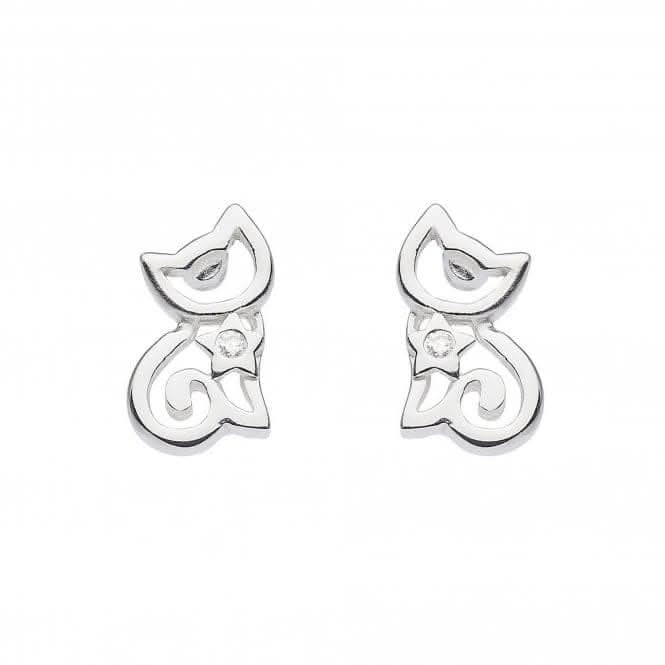 Dew Sterling Silver Dinky Cat with Cubic Zirconia Stud Earrings 3560CZ
