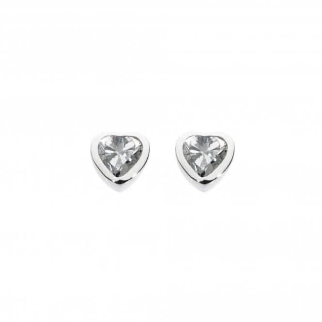 Dew Sterling Silver Dinky Cubic Zirconia Heart Stud Earrings 3035CZ