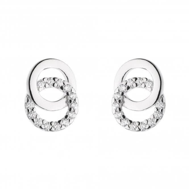 Dew Sterling Silver Double Cubic Zirconia Circle Stud Earrings 3820CZ022