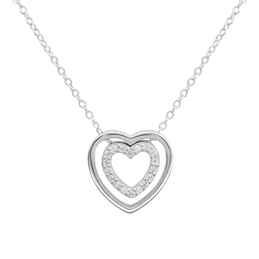 Dew Zirconia Double Open Heart 18" Necklace 98114CZ